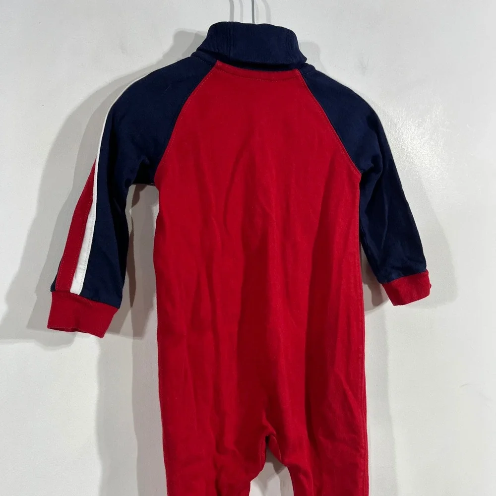 Ralph Lauren Baby Boys Red Navy Blue Colorblock Footed Sleeper Romper 9M Cotton
